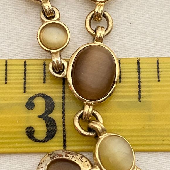 Vintage 70s Small Tiger's Eye Stones Necklace On Gold Tone Chain Links - Picture 6 of 13